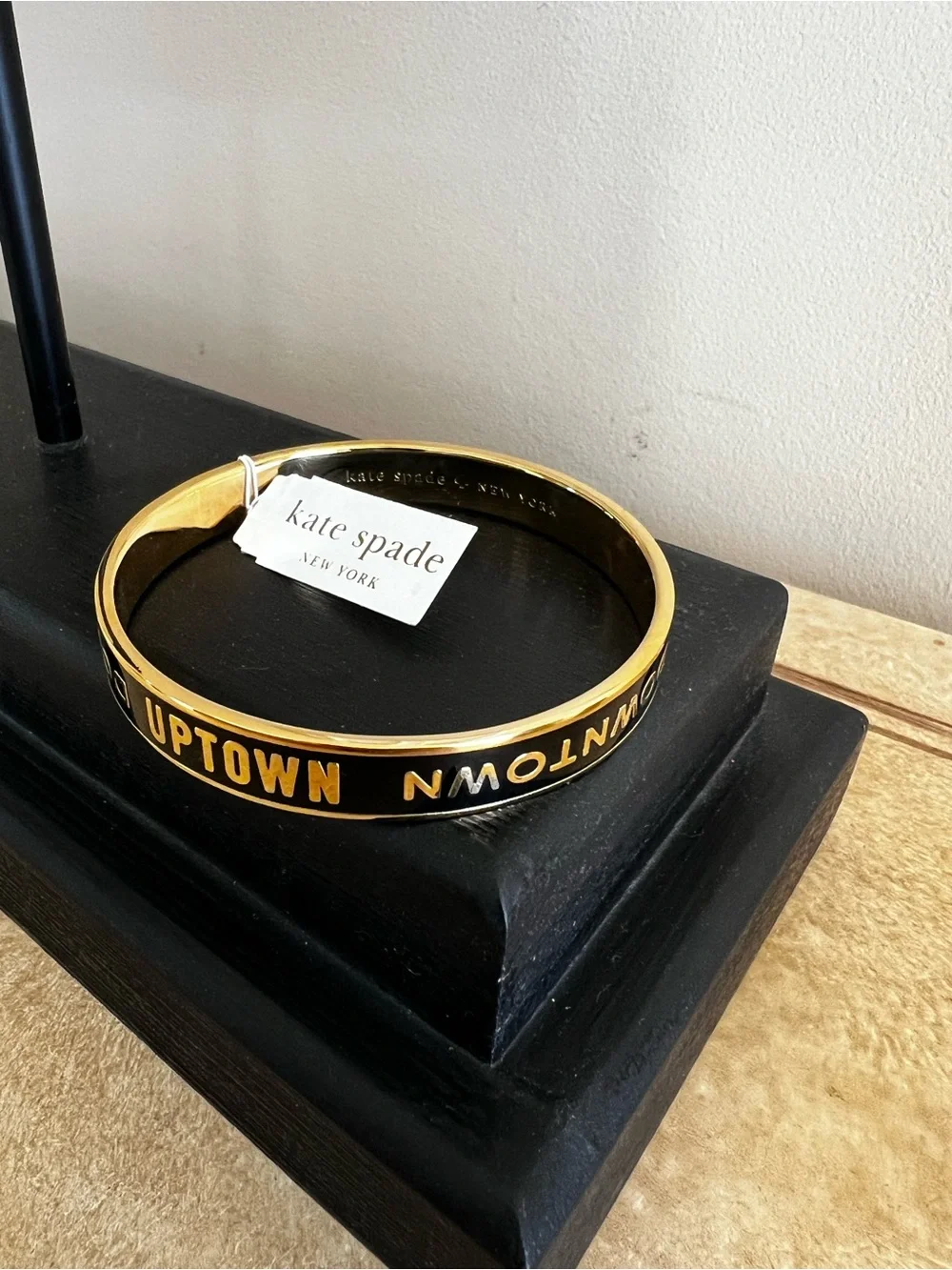 Kate Spade, New York-Uptown/Downtown, Black/Gold Glossy Enamel Bangle. - Picture 3 of 11